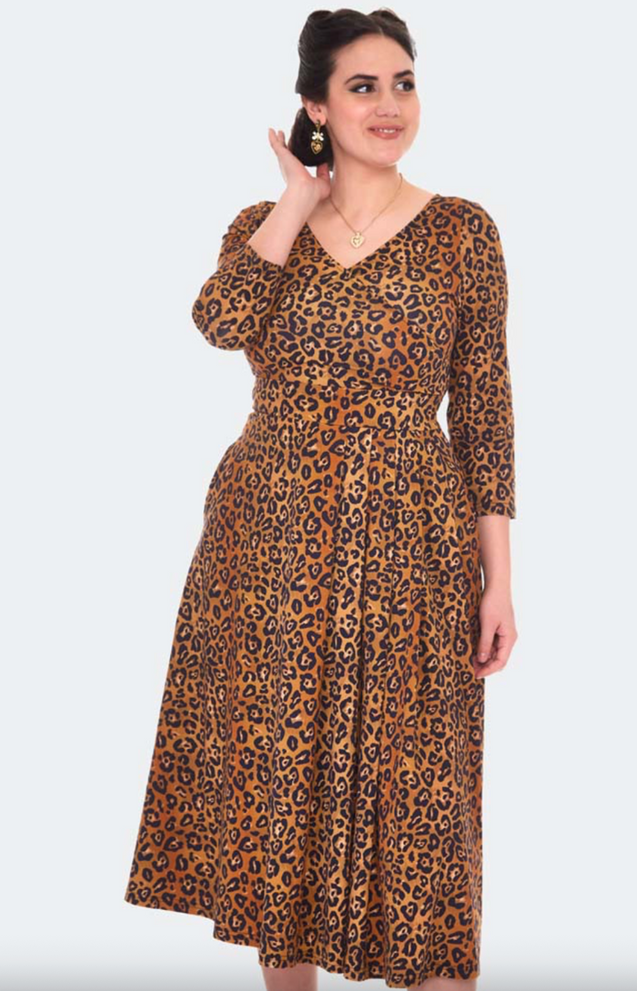 Swingkleid Leopard in Wickeloptik, Braun, Plus Size