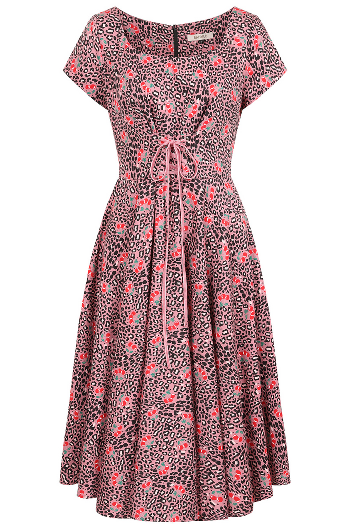 Swingkleid "Lola Cherry Leopard", Pink, Plus Size