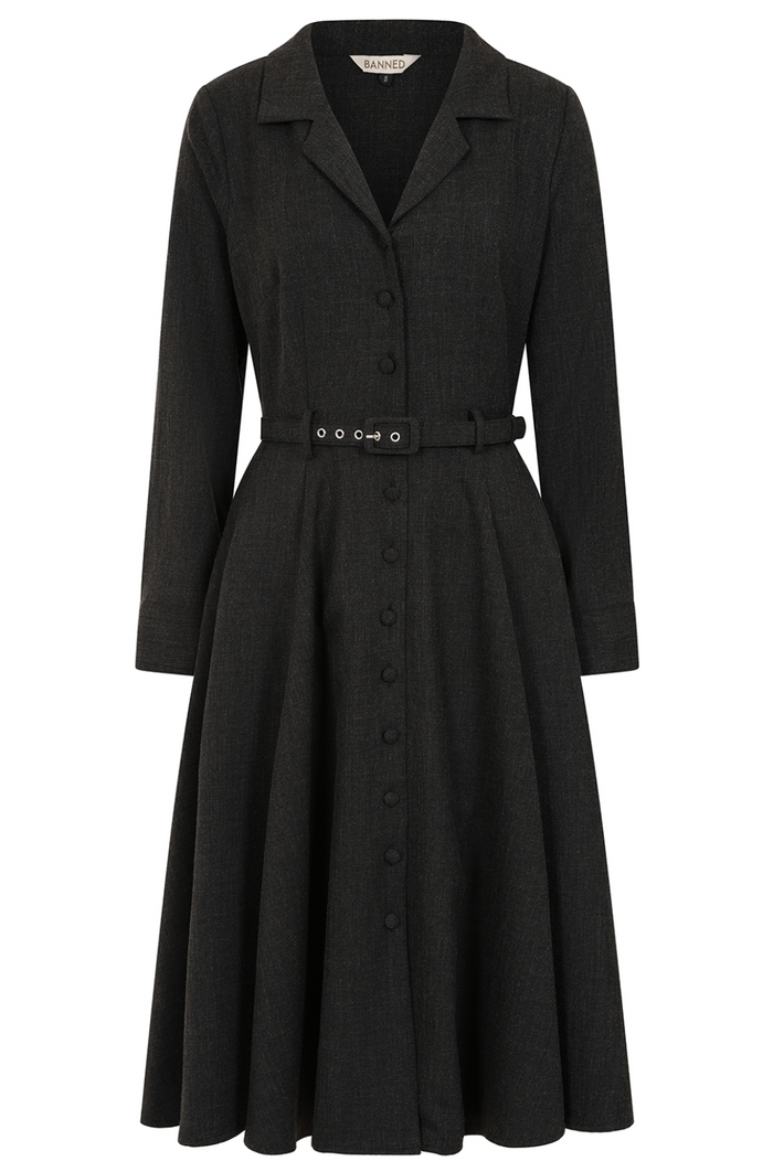 Swingkleid Marigold 40's, Tweed Stoff, Dunkelgrau