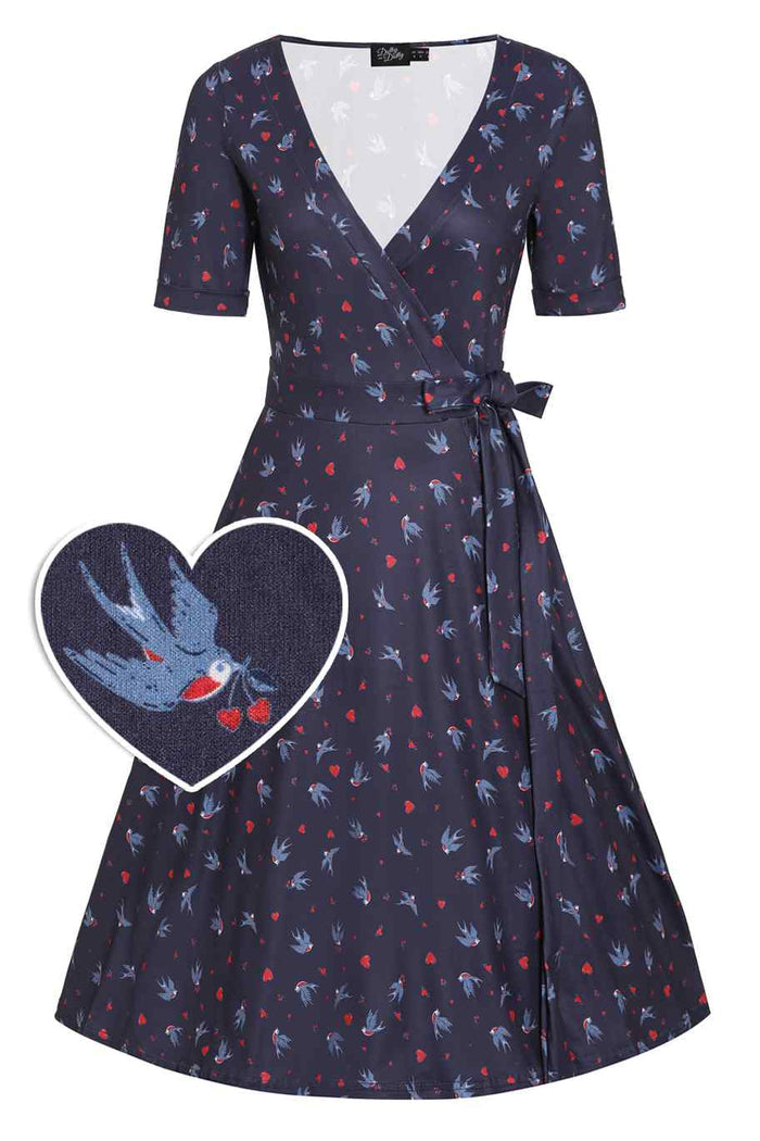 Swingkleid Matilda Heart and Swallow, navy, Plus Size