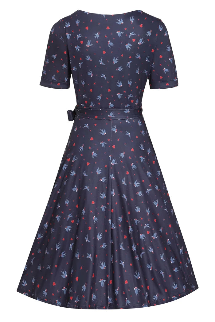 Swingkleid Matilda Heart and Swallow, navy, Plus Size