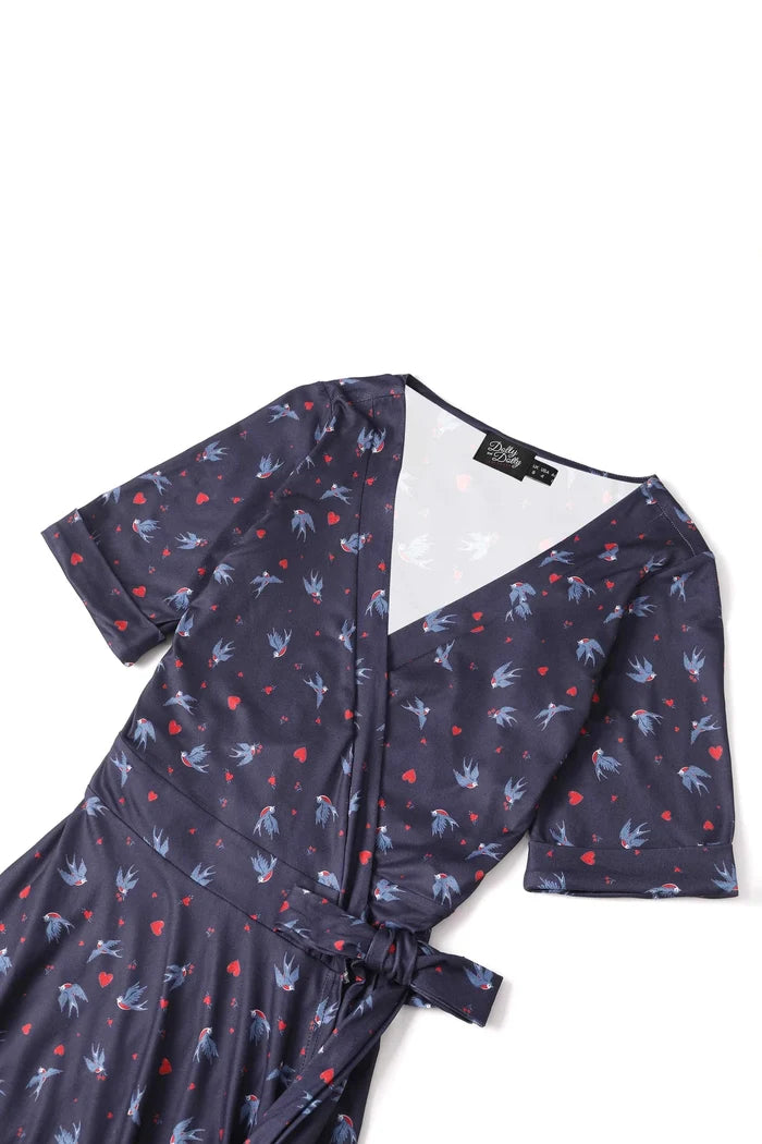 Swingkleid Matilda Heart and Swallow, navy, Plus Size