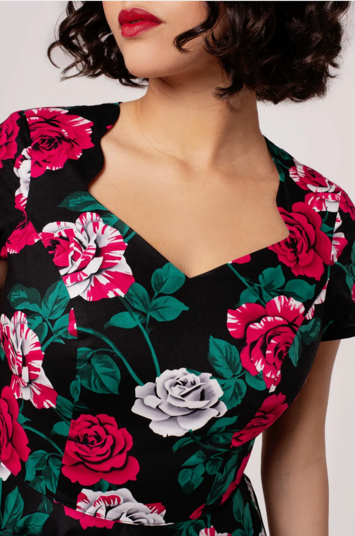 Swingkleid Paint me Roses 50's, Schwarz-Rot