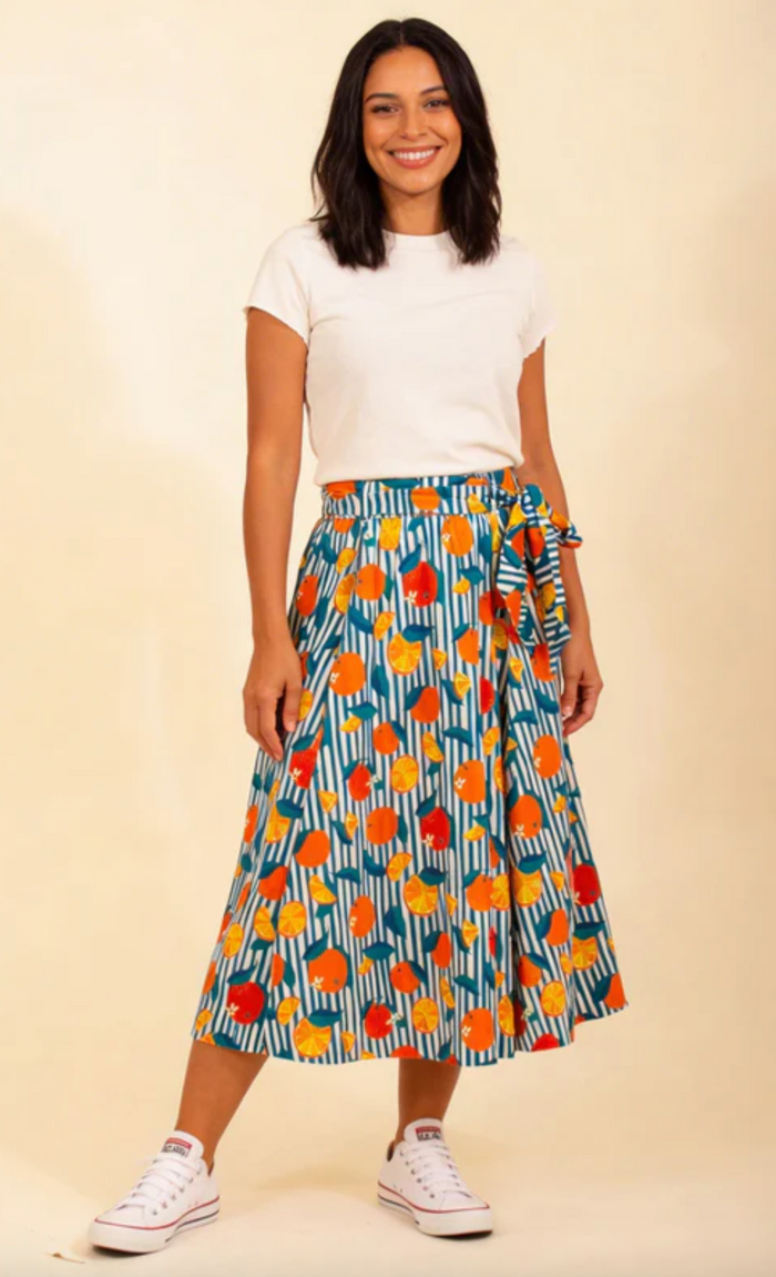 Swingrock mit Orangenmotiv- Gestreift, Plus Size