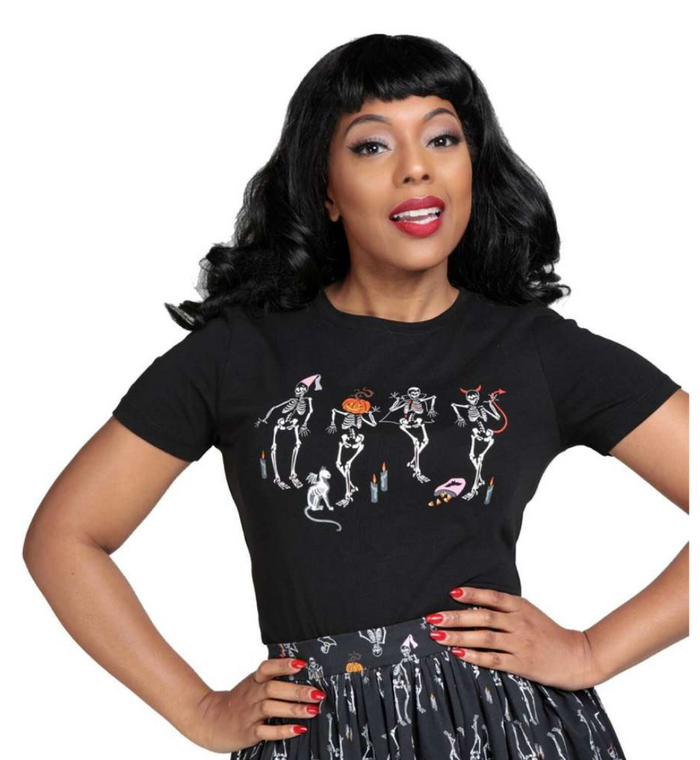 T-Shirt Skeletton Boo-Gie , Schwarz