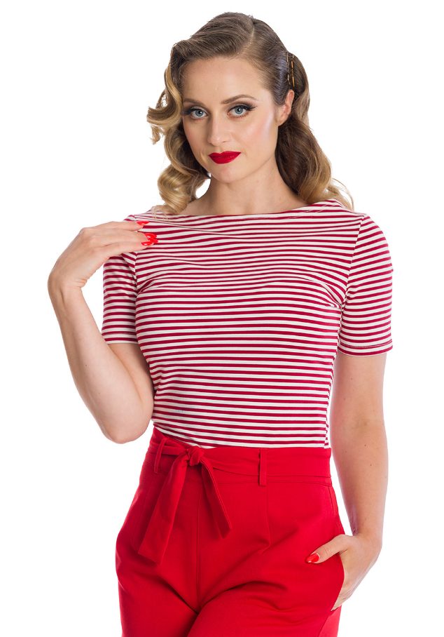 T-Shirt, Szizzl Stripe,Rot-Weiß, Plus Size