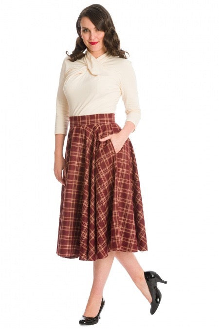 Tellerrock Adore Her, Burgunder-Kariert, Plus Size