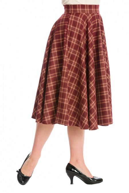 Tellerrock Adore Her, Burgunder-Kariert, Plus Size