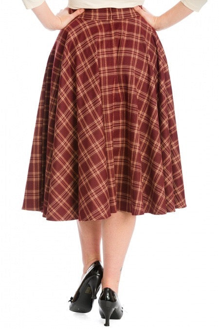 Tellerrock Adore Her, Burgunder-Kariert, Plus Size
