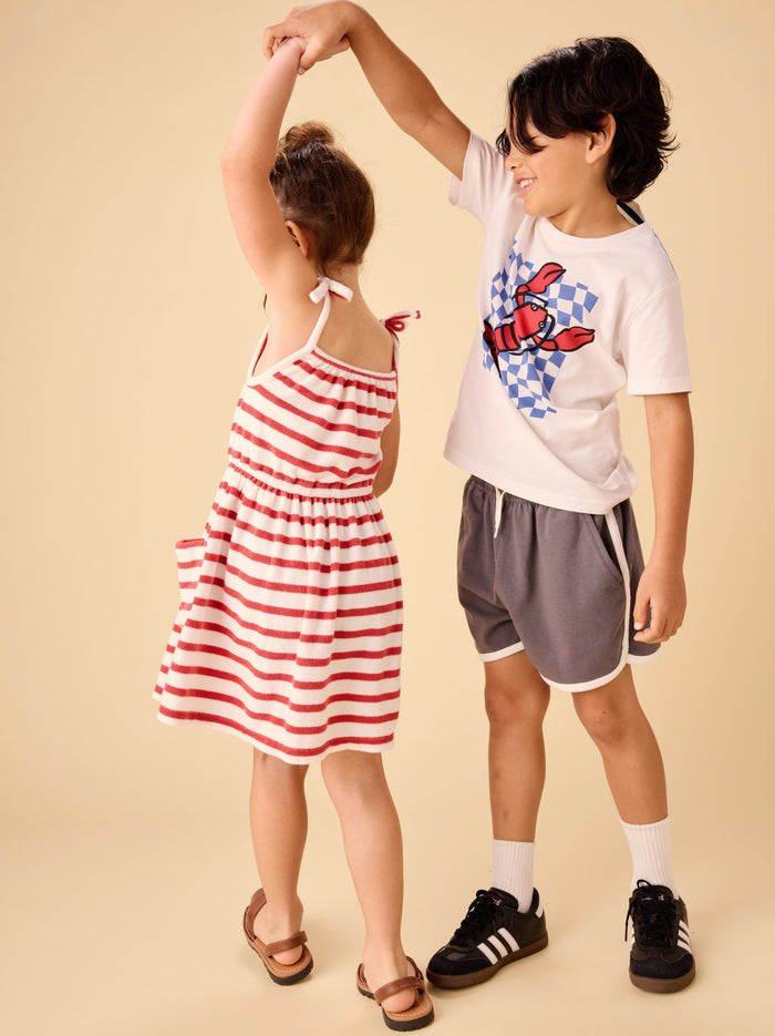 Terrycloth Tie Shoulder Twirl Dress