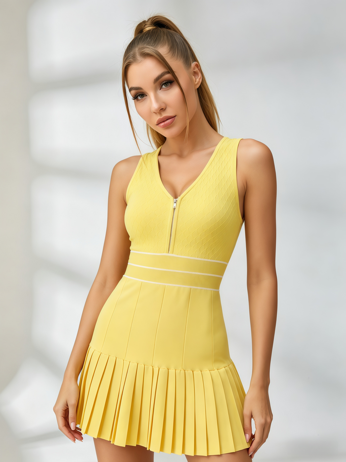 Textured Knit Pleated Tennis Dress
