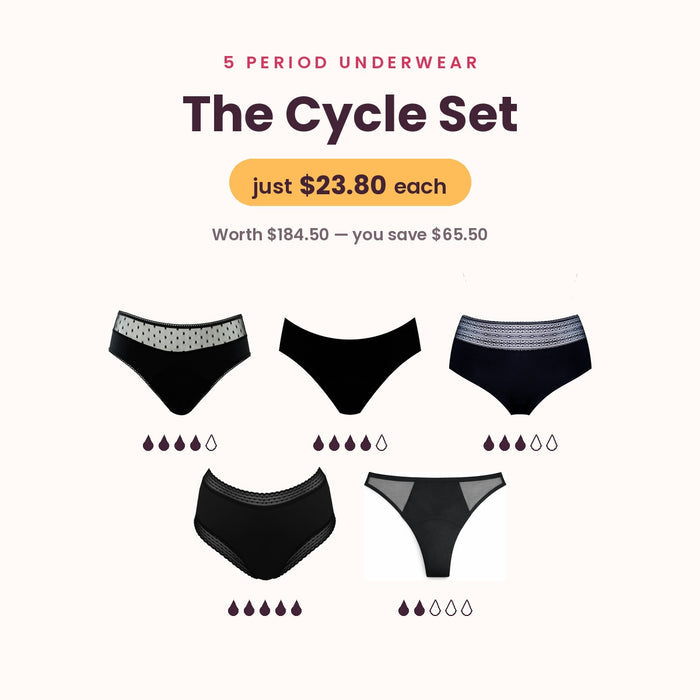 The Cycle Set — 5 Period Underwear, Light to Heavy