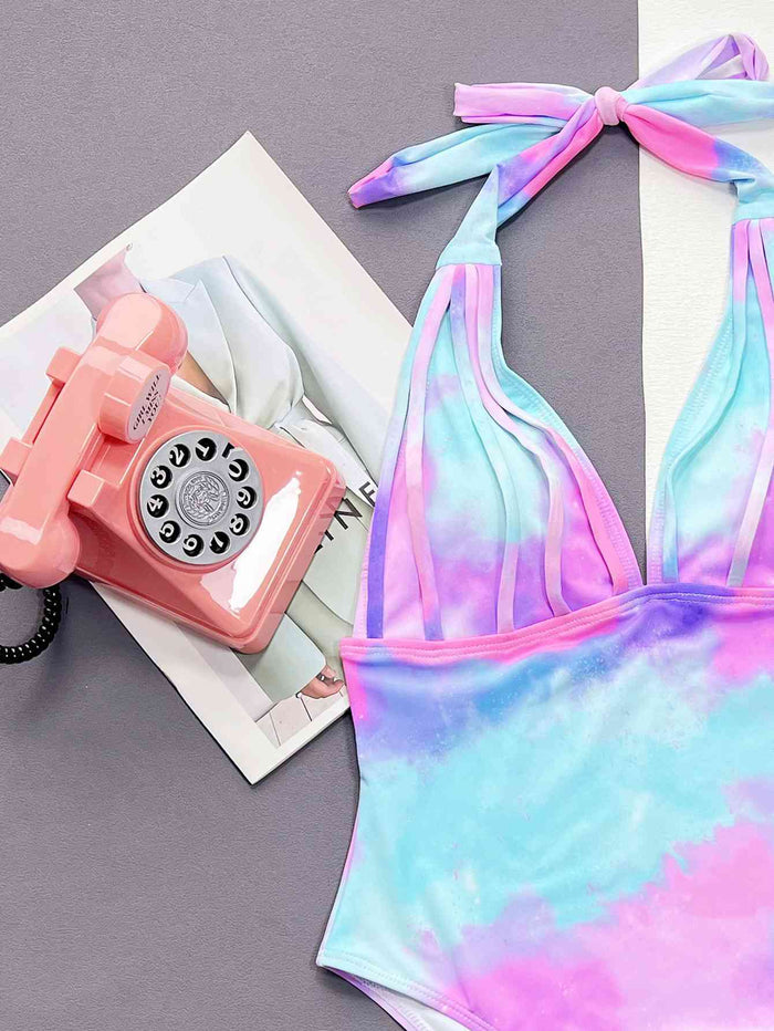 Tie-Dye Halter Neck One-Piece Swimsuit for Summer Fun