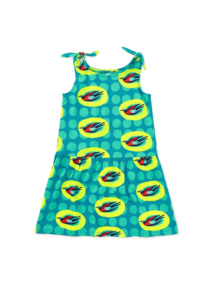 Tie Shoulder Drop Hem Dress