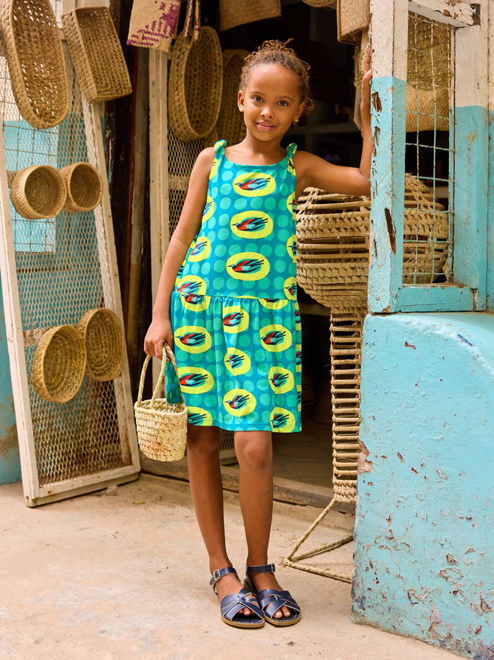 Tie Shoulder Drop Hem Dress