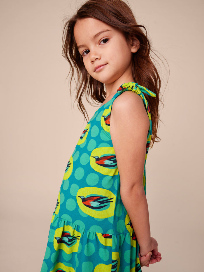 Tie Shoulder Drop Hem Dress