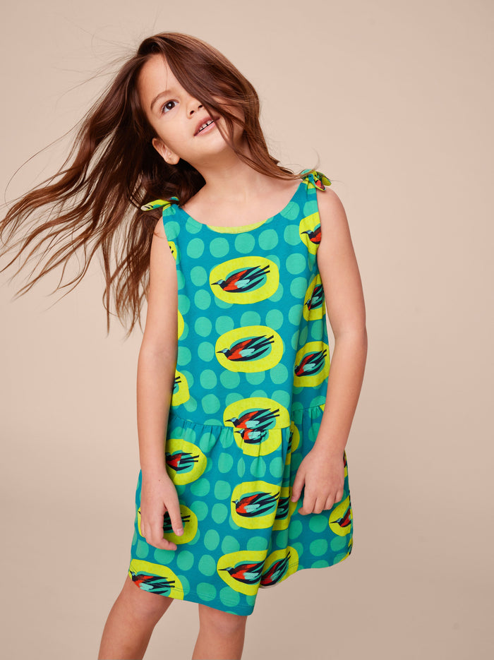 Tie Shoulder Drop Hem Dress