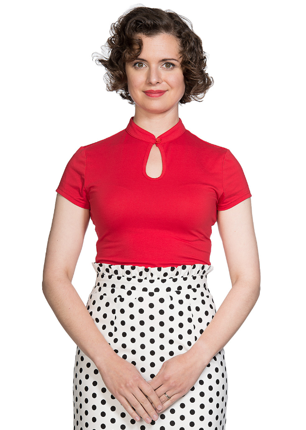 Top Mandarin Collar, Rot, Plus Size