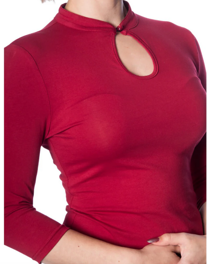 Top Peek A Boo Mandarin, Rot, Plus Size