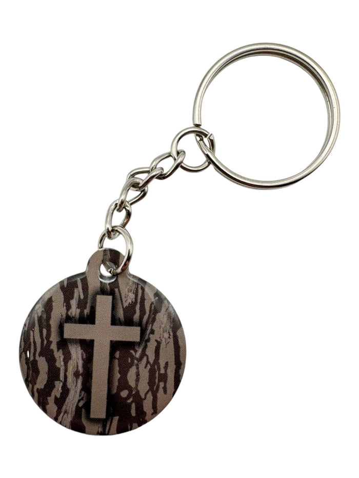 Tree Bark Camo + Cross  | Tap To Pray® Acrylic Keychain