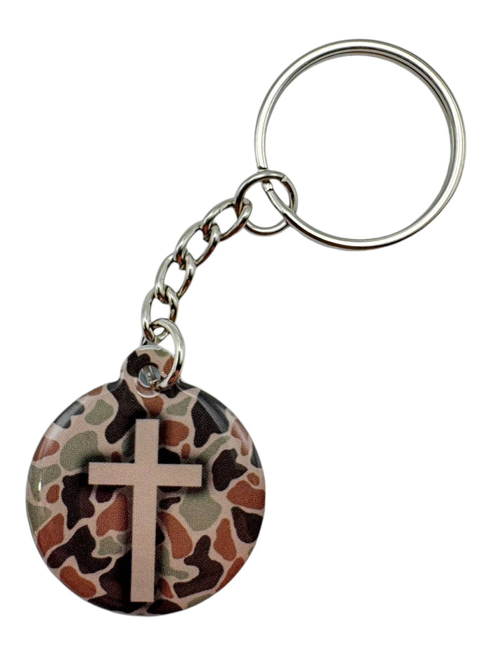 Tree Bark Camo + Cross  | Tap To Pray® Acrylic Keychain
