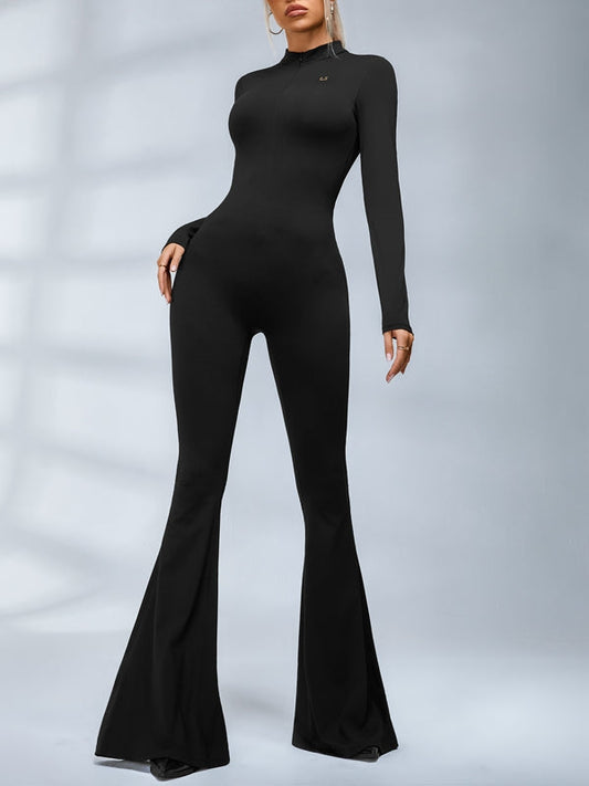 Trendy Zipper Flare Body-fit Jumpsuit