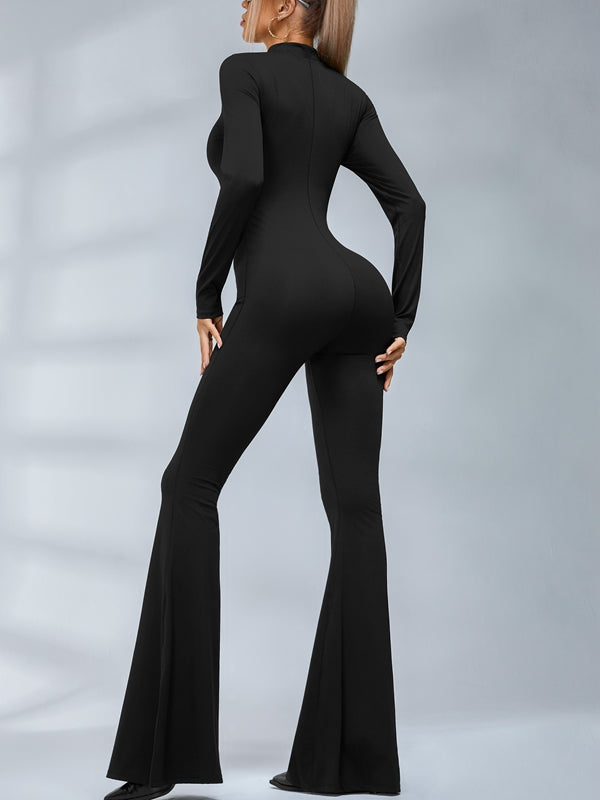 Trendy Zipper Flare Body-fit Jumpsuit