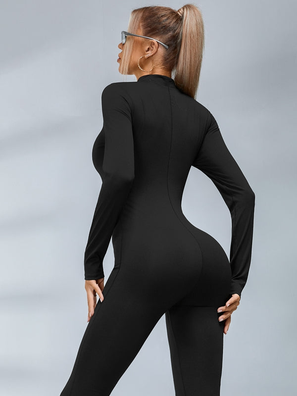 Trendy Zipper Flare Body-fit Jumpsuit