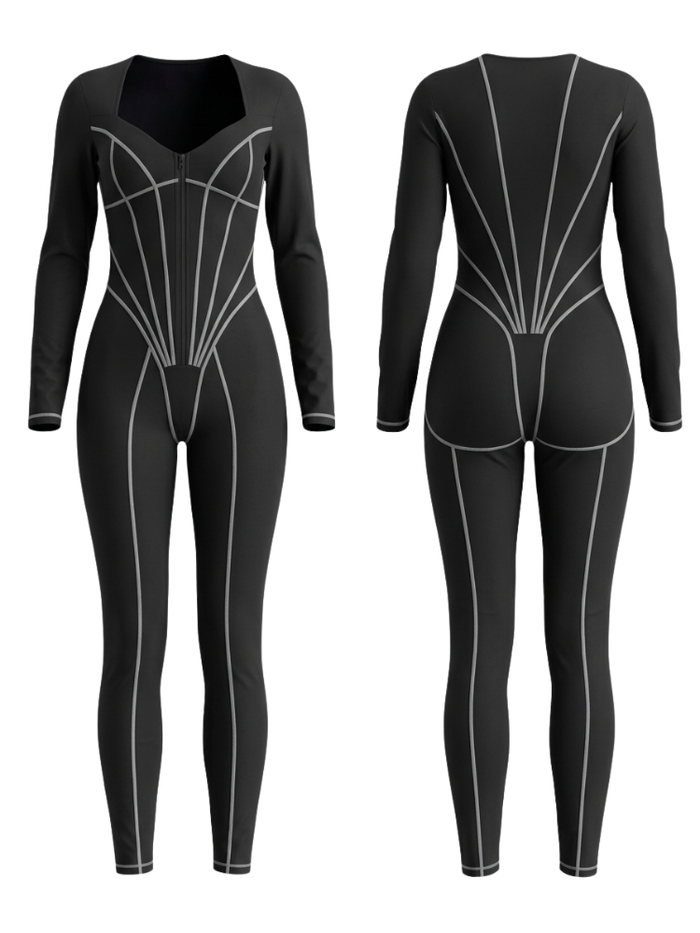 Tummy Control Zipper Hip-lift Jumpsuit