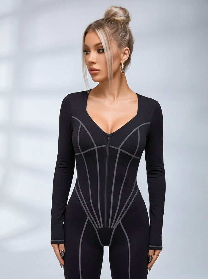 Tummy Control Zipper Hip-lift Jumpsuit