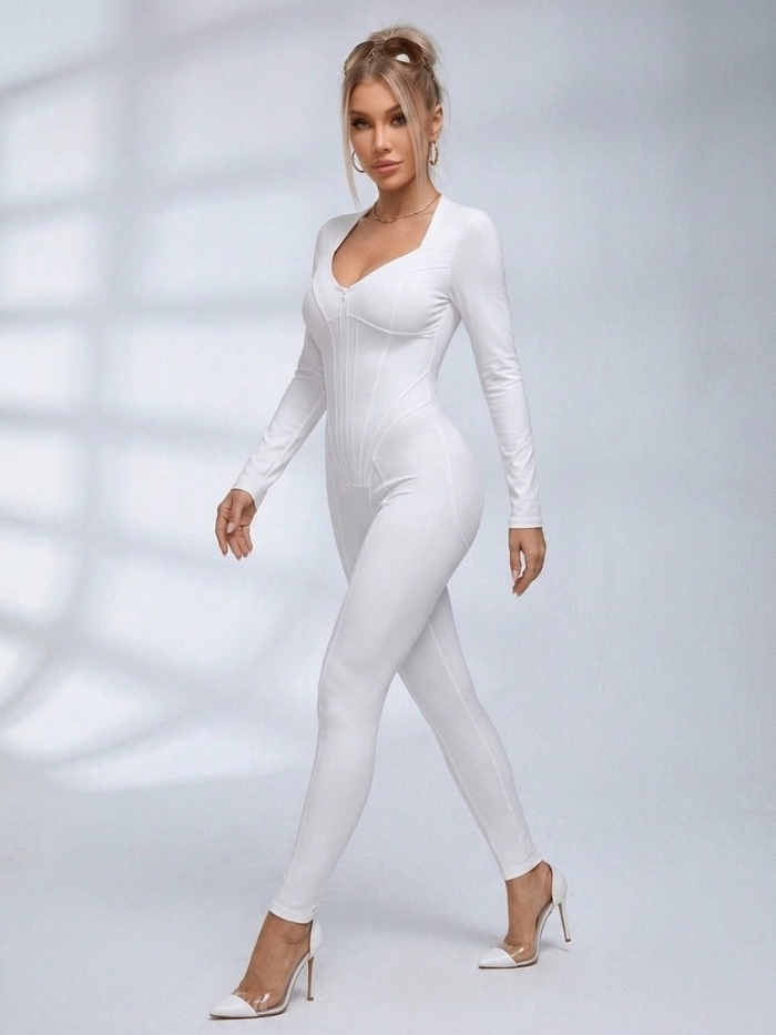 Tummy Control Zipper Hip-lift Jumpsuit