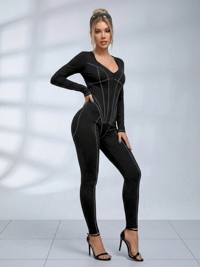 Tummy Control Zipper Hip-lift Jumpsuit