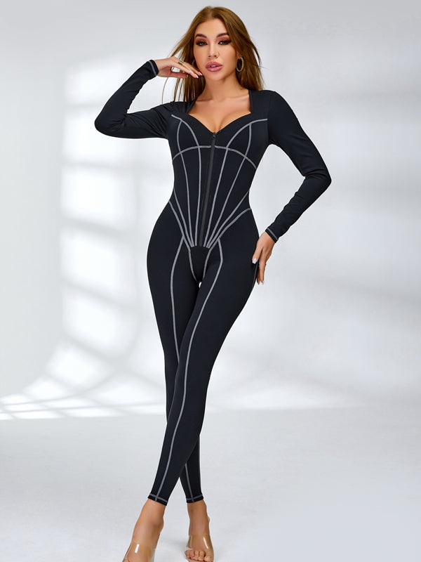 Tummy Control Zipper Hip-lift Jumpsuit