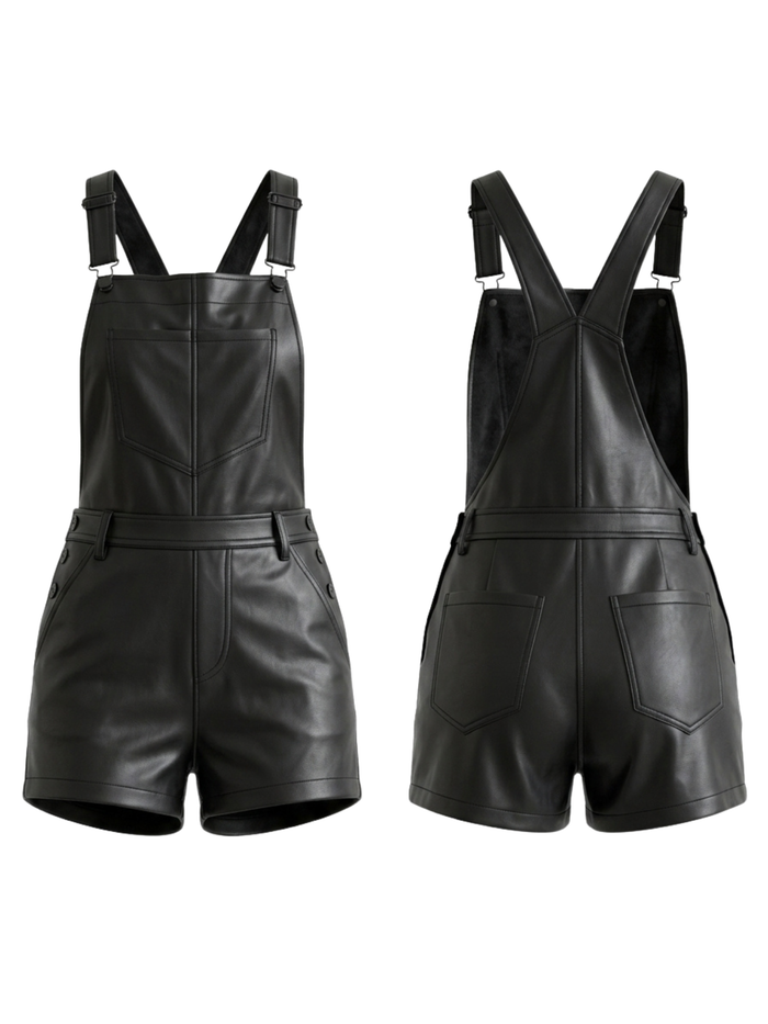 Unique Pocket Leather Short Romper