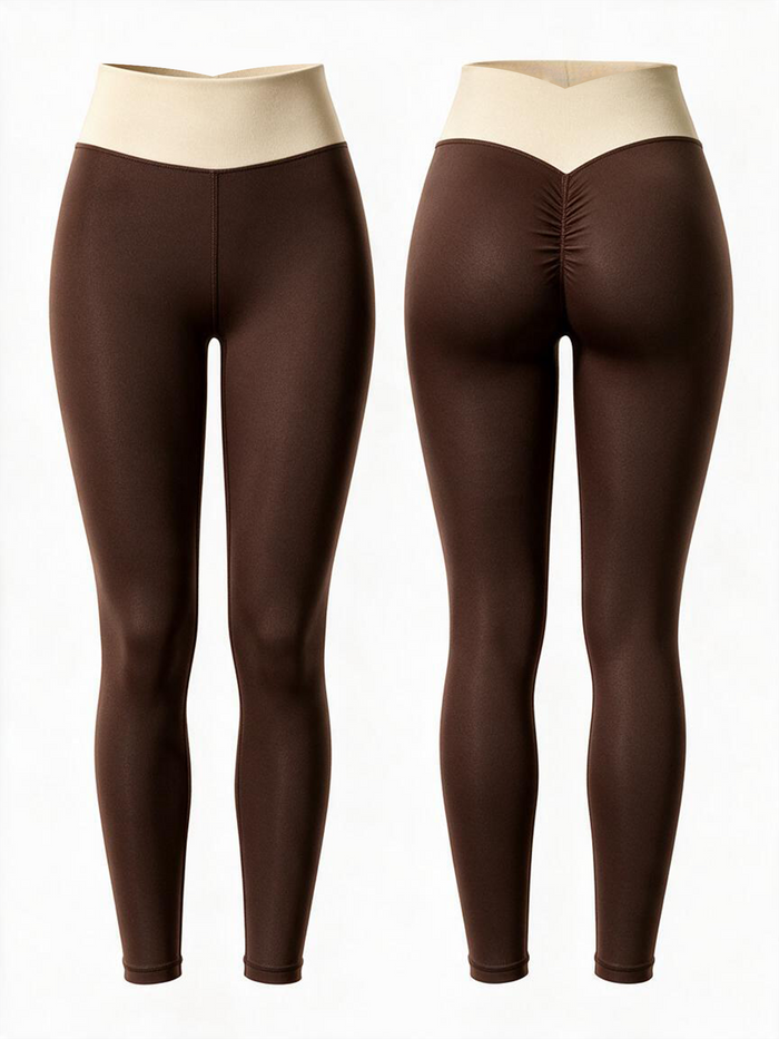 V Waist Color Block Scrunch Butt Lifting Leggings