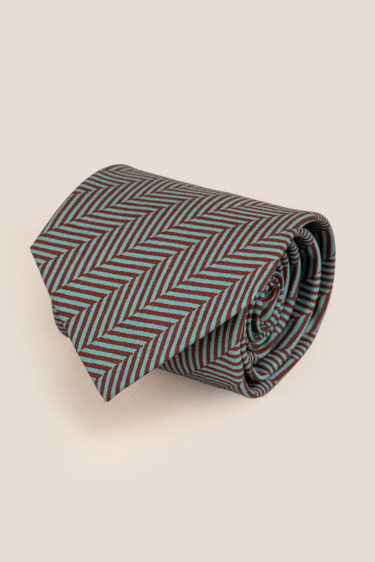 Vince Green/Brown tie with geometric pattern, ideal for business meetings, weddings, and formal events.