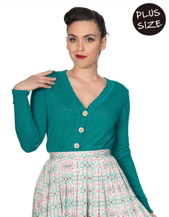 Vintage Cardigan June mit Musterakzente, Smaragdgrün, Plus Size