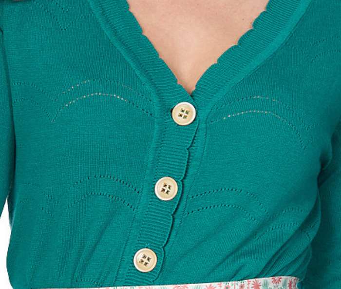 Vintage Cardigan June mit Musterakzente, Smaragdgrün