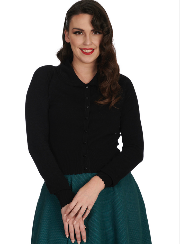 Vintage  Cardigan, Trudy, Schwarz, Plus Size