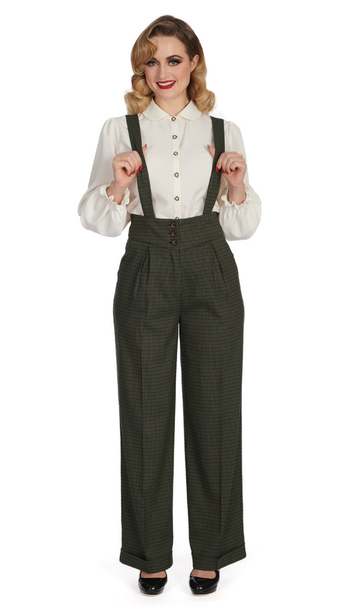 Vintage Hose Jenny Check 40's, Grün-Kariert Plus Size