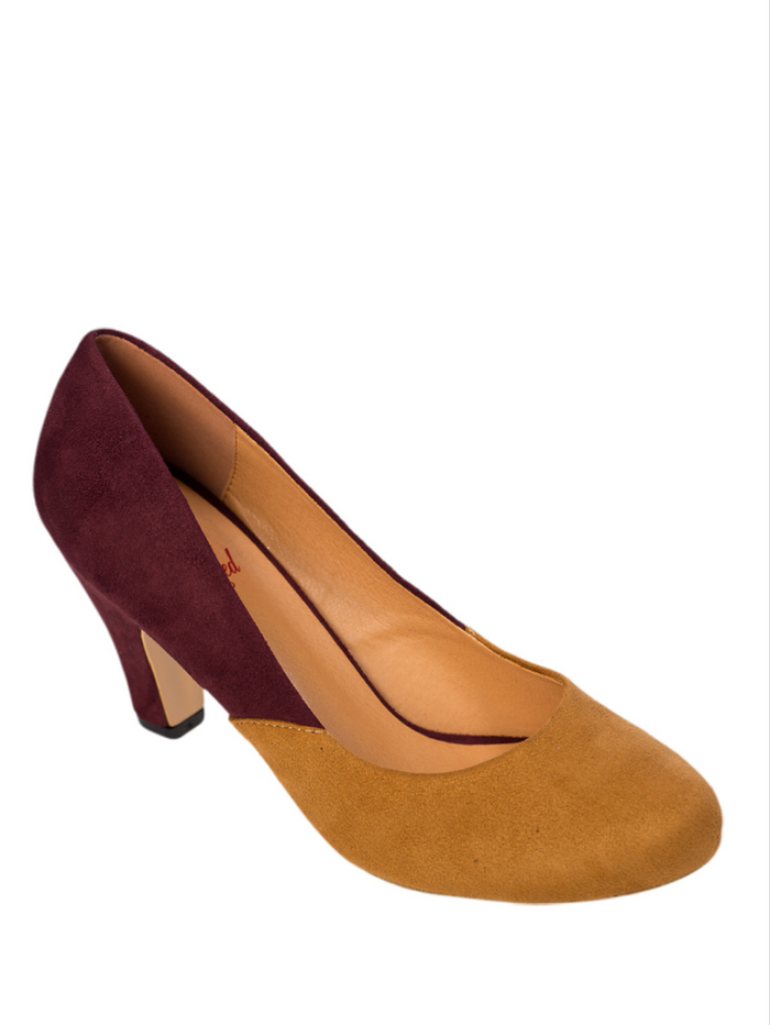 Vintage Pumps The Modernist Two Tone, Senf-Burgundy