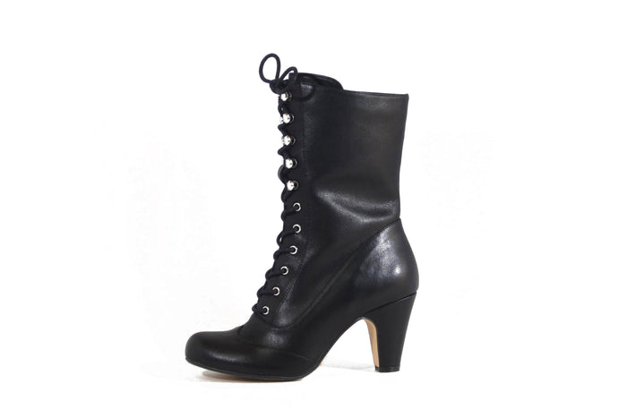 Vintage Schnürstiefel Claire, Schwarz
