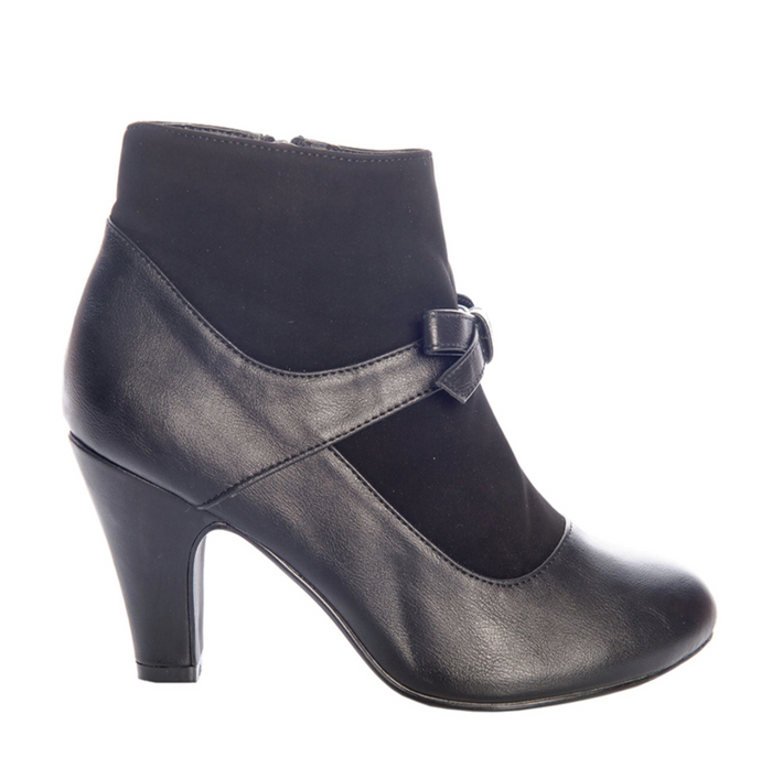 Vintage Wings Ankle Boot mit Zierschleife, Kunstleder Schwarz