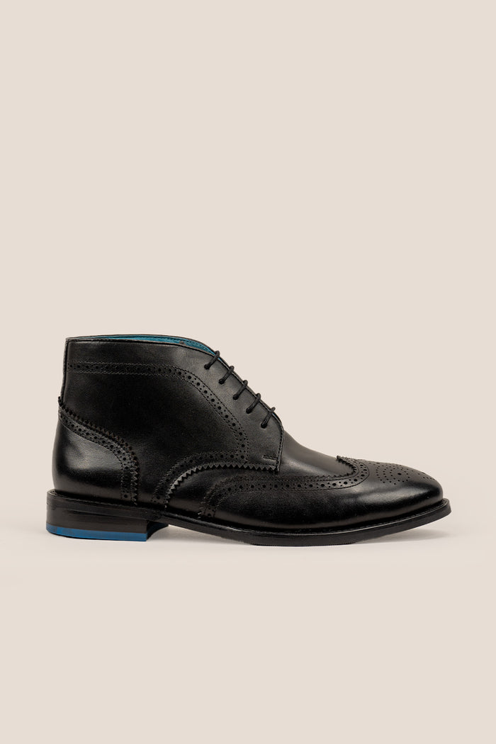 Watson black leather chukka boots for men with minimalist design and premium finish—versatile dress boots ideal for office or smart-casual wear.