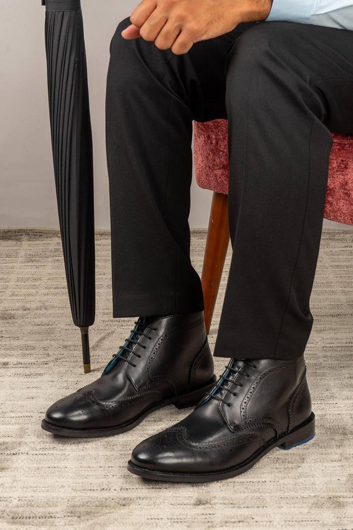 Watson black leather chukka boots for men with minimalist design and premium finish—versatile dress boots ideal for office or smart-casual wear.