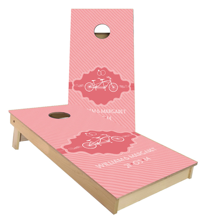 Wedding Monogram Pink Bike cornhole boards