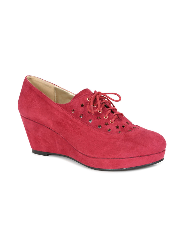 Wedges Evelyn 40's, Wildlederimitat, Dunkelrot