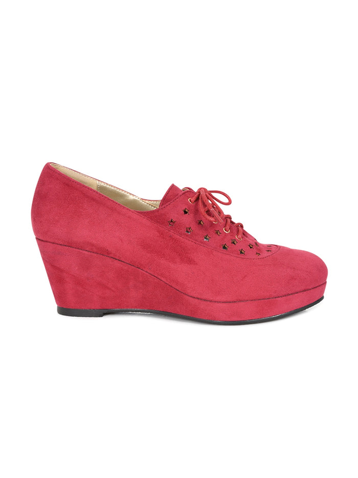 Wedges Evelyn 40's, Wildlederimitat, Dunkelrot