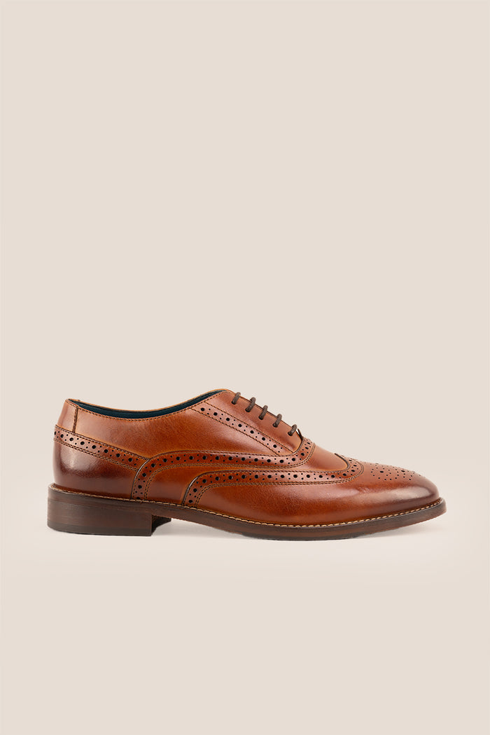 Winston Tan wide fit Oxford brogue leather shoes for men with classic lace-up design, premium leather, and detailed perforations for formal and office occasions.