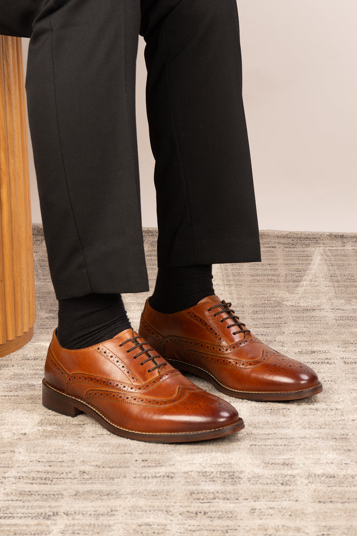 Winston Tan wide fit Oxford brogue leather shoes for men with classic lace-up design, premium leather, and detailed perforations for formal and office occasions.